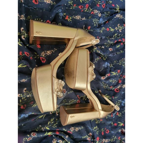 Sam Edelman Womens Ninette Platform Heel Gold Crystal Rhinestone GUC Size 5 READ - Picture 3 of 10